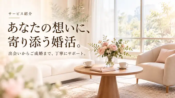 あなたの想いに、寄り添う婚活。出会いからご成婚まで、丁寧にサポート。