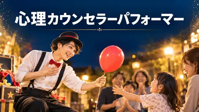 子どもに風船を手渡すパフォーマー