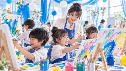 子どもたちが絵を描くアートワークショップ