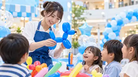 バルーンアーティストが風船で作品を作る様子
