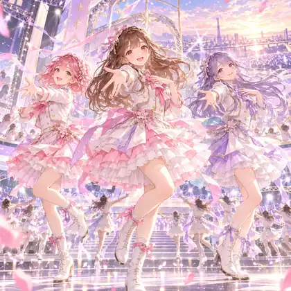 大きなステージで踊るアイドル