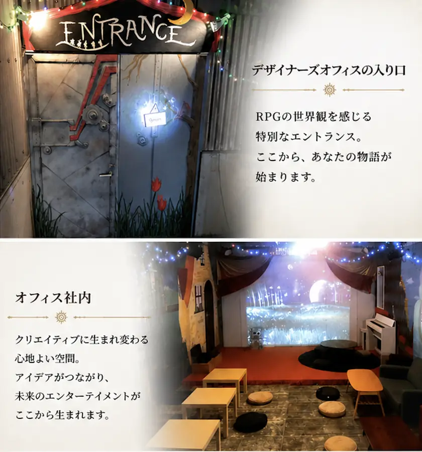 デザイナーズオフィスの入り口とオフィス社内